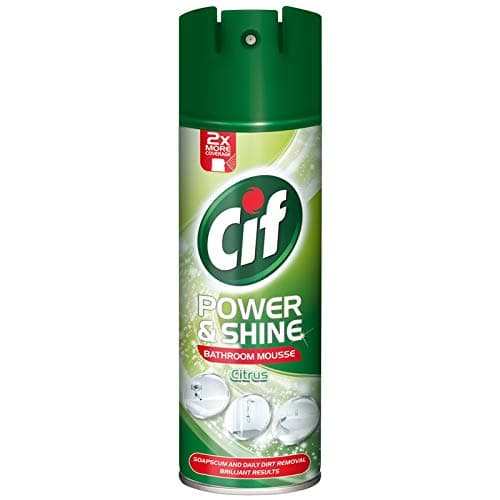 Image of Cif Power & Shine Bathroom Mousse. Spray, leave, rinse. Brilliant results, minimum effort. Size: 500ml (Approx.) Fragrance: Citrus Burst