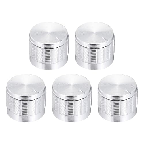 Image of sourcing map 5pcs Potentiometer Knob Knurled Shaft Silver Aluminum 6mm Shaft Dia. Rotary Knob 21mmx17mm Guitar Volume Control Knob