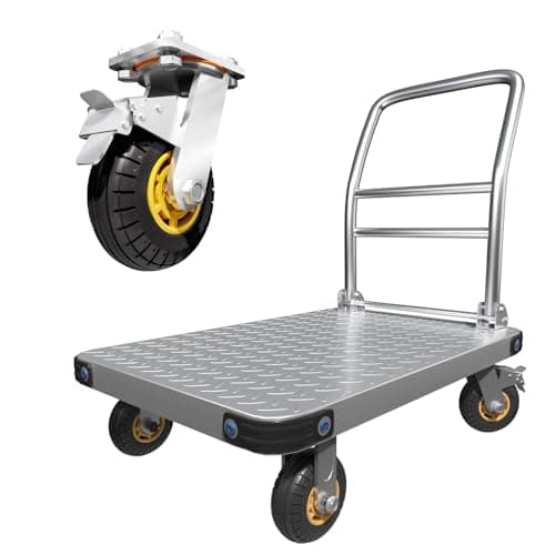 Image of Lomive Heavy Duty Platform Truck Flat Moving Cart Hand Trucks, 1500Lbs Steel Push Cart Dolly, 30 x 19in Large Flatbed with 5'' 360 Degree Swivel Wheels for Easy Storage