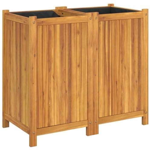 Image of vidaXL Solid Acacia Wood Garden Planter Box with Liner - Rectangular Outdoor Flower Pot for Patio/Balcony 84x42x75cm - Brown