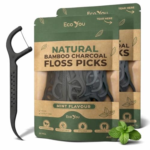 Image of EcoYou Biodegradable Floss Picks | 100 Count (2 Pack) | Mint Flavor, Candelilla Wax | Sustainable & Reusable | Vegan & Cruelty-Free | Eco Floss | Pfas Free