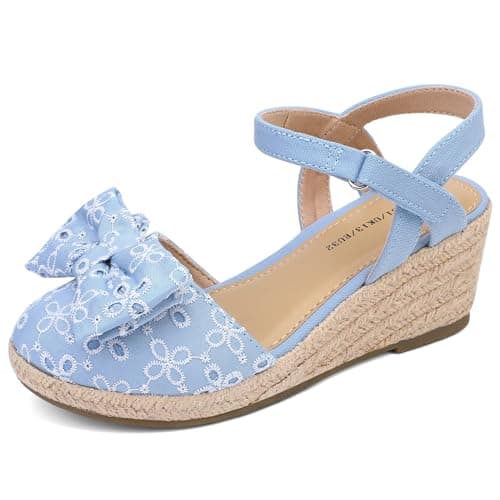 Image of FUPPIA Girls Sandals Closed Toe Wedge Espadrille for Little Big Kids in Wedding Party Platform Dress Shoes Blue 2