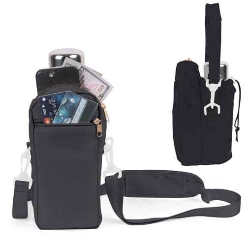 Image of Sueving Water Bottle Carrier Bag, 24oz 32oz Water Bottle Holder with Phone Pocket, Black Bottle Pouch Bag with Shoulder Strap for Walking Walking Dogs Everyday Use (Black)