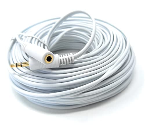 Image of DRUT 20m 3.5mm to 3.5mm Stereo Audio Extension Cable Lead Male to Female Gold Connectors 65ft White