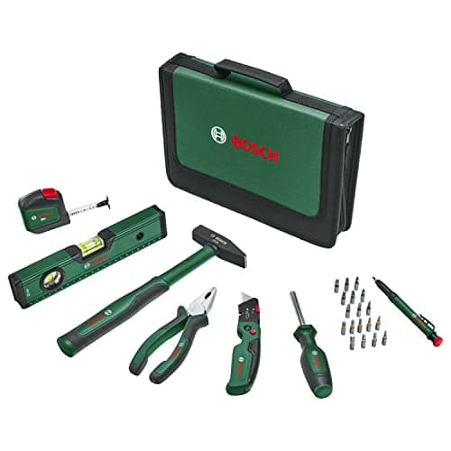Image of Bosch Universal 25 Piece Hand Tool Set (Versatile Tool Set for General Home Works, Folding Knife, Combination Pliers, Tape Measure, Spirit Level and More) - Amazon Edition