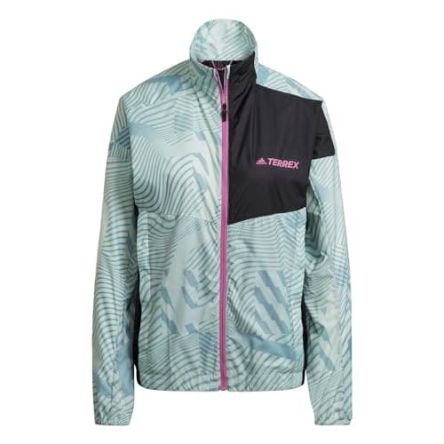 Image of adidas mens TERREX TRAIL RUNNING WIND JACKET PRINTED, linen green/magic grey, XL