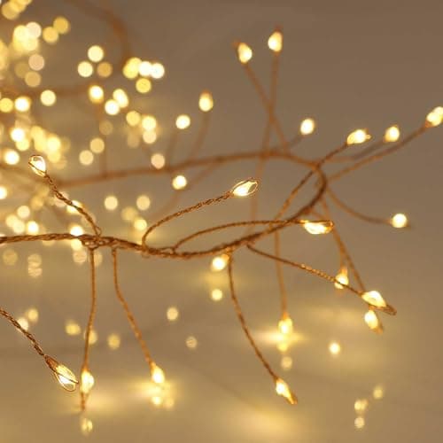 Image of Qbis Warm White Cluster Lights, 200 LEDs on Thin Copper Wire. Multifunction Cluster Fairy Lights with Remote and Timer. 2m of USB plugin Christmas String Light with Memory.