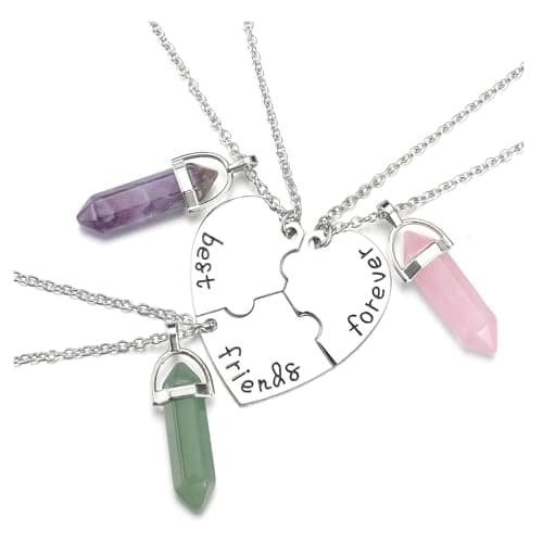 Image of Jovivi BFF Best Friend Necklace for 3 Women Girls- Healing Crystal Friendship Necklaces BFF Gifts Matching Heart Best Friends Forever Pendant Necklaces Set