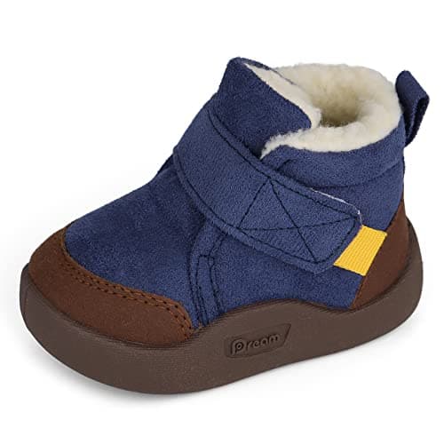 Image of MASOCIO Baby Shoes Boys Girls Winter Snow Boots Infant Toddler Kids Warm Booties Trainers Slippers First Walking Shoes Size 6 UK Child Navy Blue