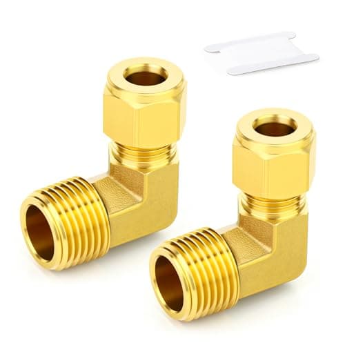 Image of ERGAOBOY 2Pcs Brass Compression Tube Pipe Fitting, 8MM Tube OD X 1/8" BSP Thread 90 Degree Elbow Male Compression Union Connector