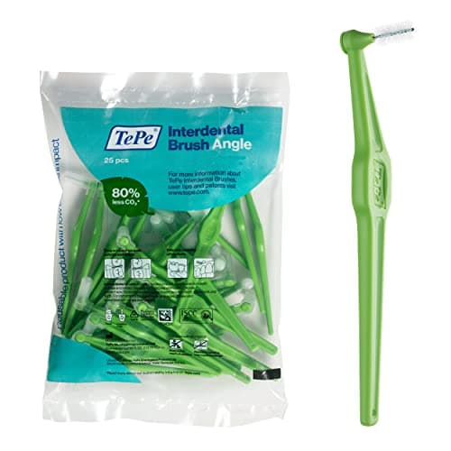 Image of TePe Interdental Brush Angle, Angled Dental Brush for Teeth Cleaning, Pack of 25, 0.8 mm, Large Gaps, Green, Size 5