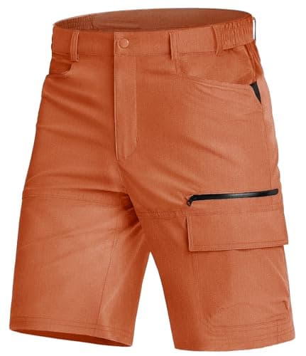 Image of KEFITEVD Men Lightweight Cargo Shorts Quick Dry Walking Short Summer Outdoor Golf Fishing Shorts with Zip Pocket,Orange,38