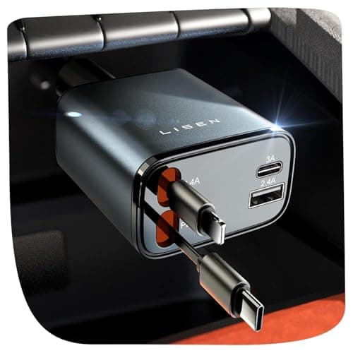 Image of LISEN Retractable Car Charger 84W Cigarette Lighter USB C Charger Car Accessories Dad Gifts for Men Women Gadgets, 12V Car USB Fast Charge Adapter Socket Camping Essentials for iPhone 17 16 13 Samsung