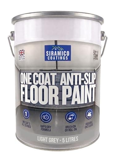 Image of SIRAMICO COATINGS One Coat Anti-Slip Floor Paint | 5 Litres | 5 Modern Colours I Waterbased, Quick Drying Formula | White, Black, Greys (Light Grey, 5 Liters)