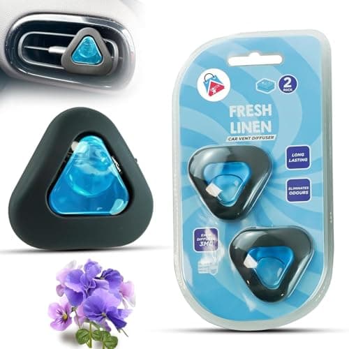Image of 2Pk Car Vent Air Fresheners, Twin Pack Clip-On Diffusers with Fresh Linen Scent, Adjustable Low and High Modes, Long-Lasting Odour Eliminator Up to 60 Days for Car Freshness - Each 3ml