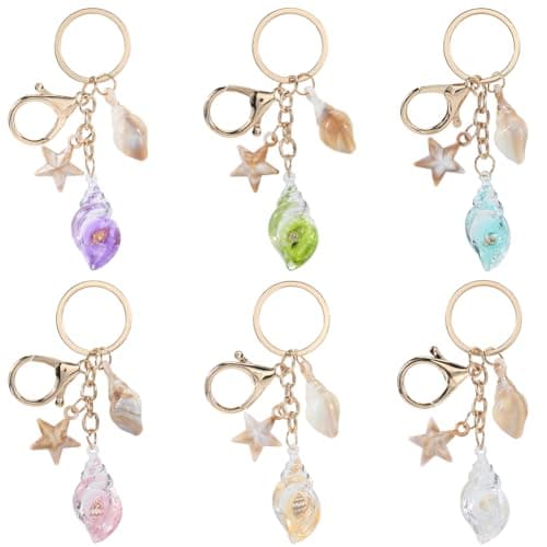 Image of SOFPLATE 1 Box 6Pcs 6 Colors Ocean Bag Charms Beach Themed Keychains Bulk Summer Luminous Acrylic Conch Starfish Sea Animal Pendants Tags Key Chain Charms for Purse Craft Car Keys Purse Backpacks