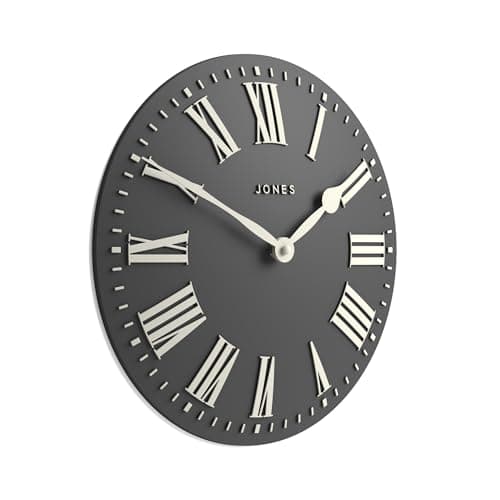 Image of Jones Clocks® Strand wall clock | Modern convex clock | 30cm | Dark grey | Roman numerals | Ideal for the kitchen, living room, office or bedroom