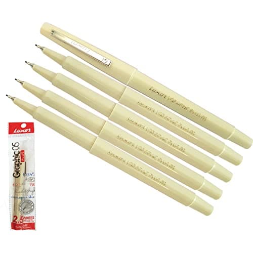Image of Graphic05 Fineliner Pens, BLACK, Fine Tip (0.8mm), Pack of 5, Write Draw Sketch Colour Pens, Artists Calligraphy Illustrations, iZOFAX Black Ball Pen