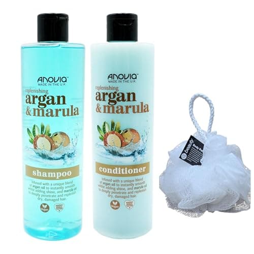 Image of Anovi@ Hair Repair Argan & Marula Shampoo AND Conditioner 415mL Natural Hair Repair With Free Beauty Body Puff Any Colour