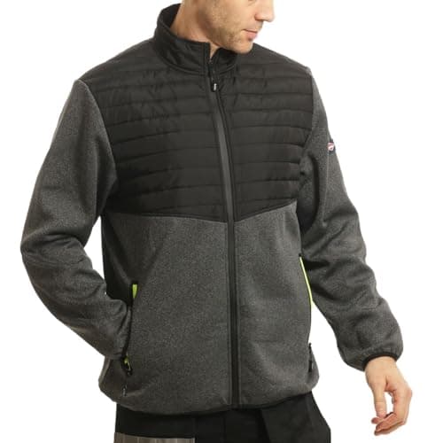Image of Lee Cooper Workwear LCJKT460 Mens Padded Fleece Full Zip Work Jacket, Black/Grey Marl, M