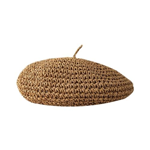 Image of SUNTRADE Women's Knit Beret Hat, French Fashion Beret, Summer Straw Beret Bennie for Women Artist Crochet Beret, Khaki, One Size