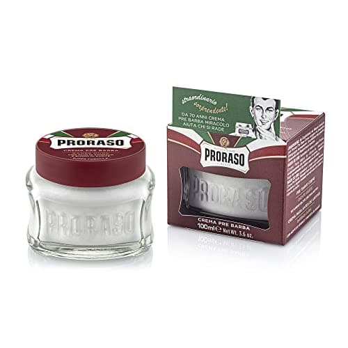 Image of Proraso Pre Shave Cream, 100ml, Nourishing and Moisturising Pre Shaving Cream for Men with Sandalwood Oil and Shea Butter, Made in Italy, Red