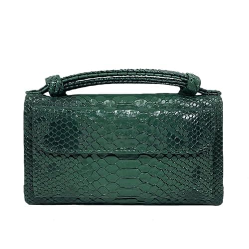 Image of XYMYYXGS Genuine Leather Snake Print Women Chain Shoulder Crossbody Clutch Bag, green, One size