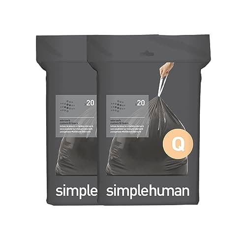 Image of simplehuman Code Q 40 Odorsorb Liners, 50% Recycled Custom Fit Odour Absorbing Bin Liners in Dispenser Packs with Durable Drawstring Tie Handle, 50-65L