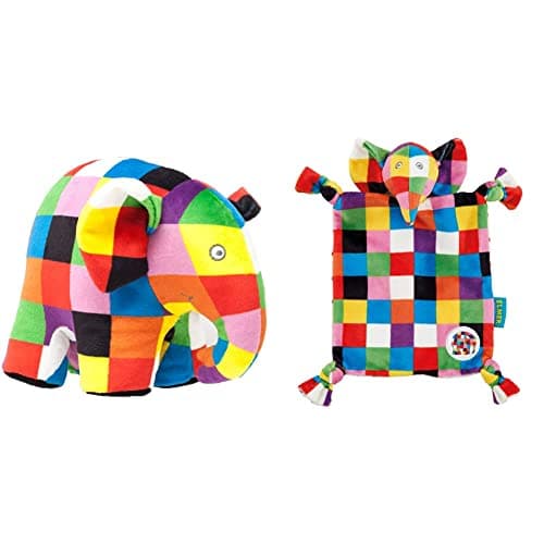 Image of Rainbow Designs EL1441 Elmer Soft Toy,17.5 cm & EL1448 Elephant Elmer Comfort Blanket