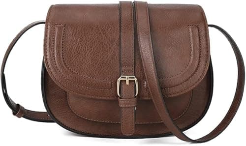 Image of AFKOMST Crossbody Bag for Women Small Satchel and Shoulder Bag Vintage Saddle Handbags Vegan Leather