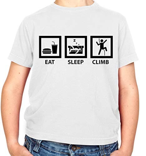 Image of Eat Sleep Climb (Rock Climbing) - Childrens/Kids Crewneck T-Shirt - White - M (7-8 Years)