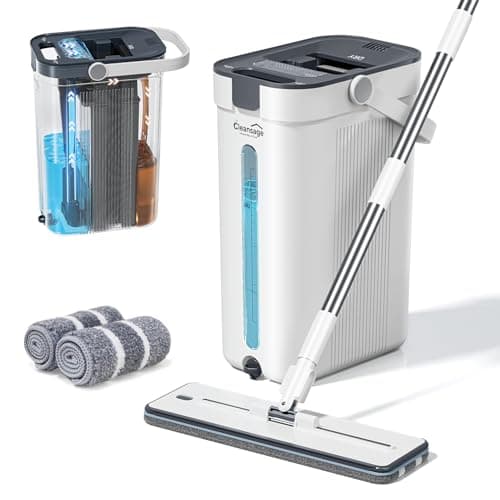 Image of Cleansage® HydraPro Flat Mop and Buckets Sets – True Clean/Dirty Water Separation System with 3 Microfibre Heads, 360° Swivel, Edge Squeegee, Floor Tiles Glass Wall Cleaner Mop for Residential, Office