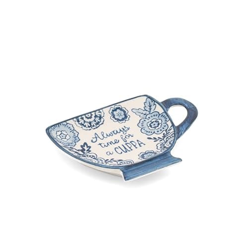 Image of Sass & Belle Blue Willow Always Time for A Cuppa Tea Bag Dish - Ceramic Gift for Tea Lover – Home Decor Kitchenware Designed by Sass and Belle