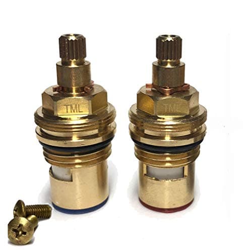 Image of Replacement Ceramic Disc Valve Quarter Turn Cartridge (Pair) 20 Teeth Spline 1/2" x 52mm Supplied with Solid Brass Screws Fits B&Q