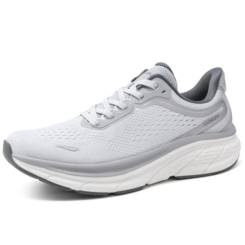 Image of Men's Road Running Shoes Walking Athletic Trainers Lightweight Comfortable Cushioning Non-Slip Breathable Sneakers Grey EU46