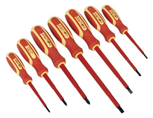 Image of Sealey S0756 Electrician's VDE/TUV/GS Approved Screwdriver Set, Red, 7 Pieces
