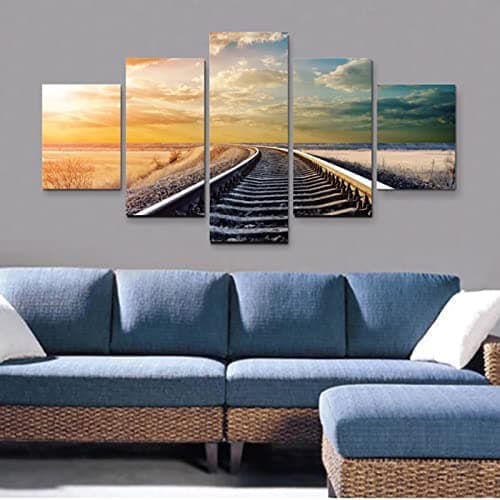 Image of 5 Panel Wall Art Train Track Scenery Canvas 5 Pieces Canvas Painting Wall Art 5 Piece Canvas Wall Art Print Painting Canvas 5 Pieces Photo Canvas Wall Pictures Living Room Xl/Frameless 150 X 100 Cm