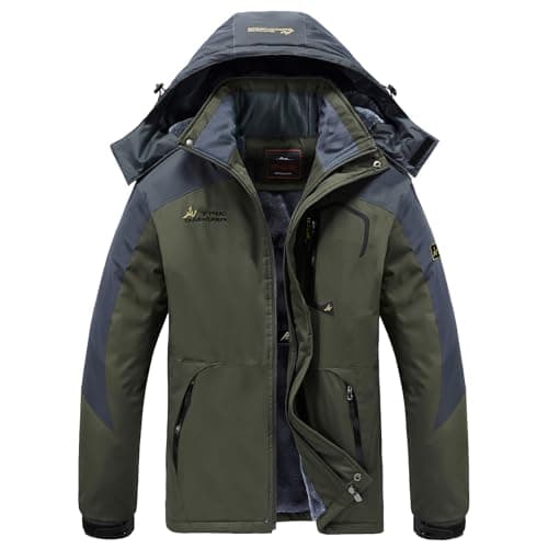 Image of WILLONG Mens Waterproof Winter Jackets Coats Warm Fleece Mountain Jackets with Hood for Outdoor Hiking Ski Walking Skiing Working Camping Fishing Green UK Large
