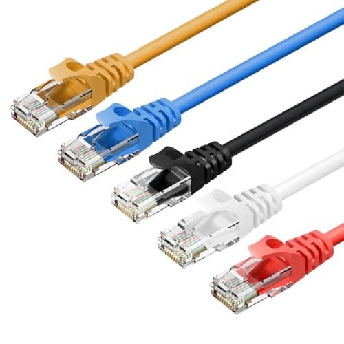 Image of Cat6 Ethernet Cable 5-Pack 2M, 24AWG CAT 6 UTP Cable, LAN Cable with RJ45 Connector, High-Speed 10Gbps Internet Network Cable for Router/Printer/Laptop/Desktop and More-Black/White/Red/Blue/Yellow