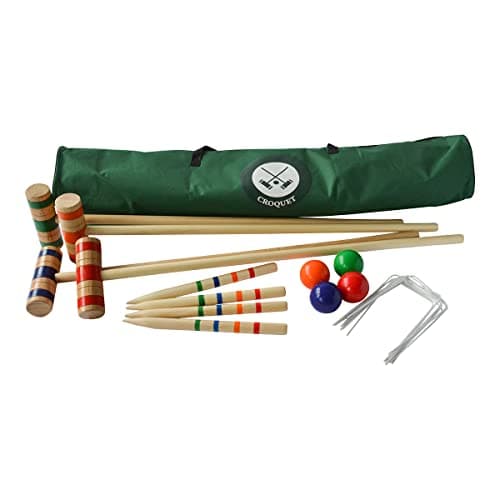 Image of 96cm Wooden Croquet Set for 4 Players – Complete Outdoor Garden Game with Mallets, Balls, Hoops & Stakes – Includes Canvas Carry Bag for Easy Storage – Perfect for Family Gatherings, Picnics & Parties