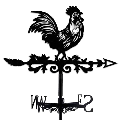 Image of INFUNLY Rooster Metal Weather Vane Black Rooster Weathervane Chick Wind Vane Pure Hand Finished Rooster Iron Direction Sign Roof Garden Outdoor Farmhouse Decor 13.78"x10.63"/35CMx27CM