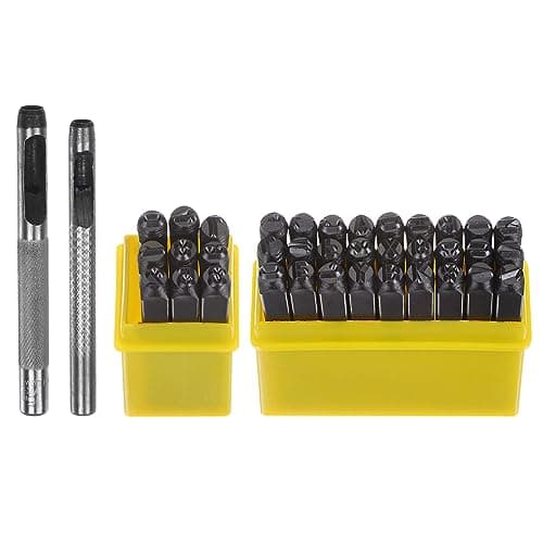 Image of sourcing map 36pcs Metal Stamping Kit 3/16" (5mm) (A-Z, 0-8, "&" Symbol) Steel Letter Punch Press Tool with Hole Punch to Stamp on Metal, Plastic, Wood, Leather, Black