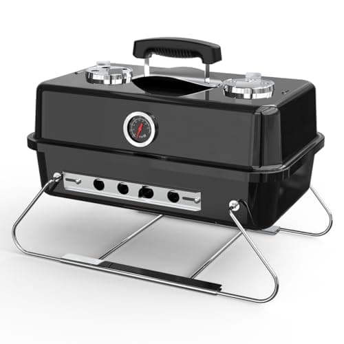 Image of House of Home Portable Charcoal BBQ Grill – Compact Folding Barbecue with Thermometer, Heat Resistant Ash Catcher, Air Vents & Enamel-Coated Rack – Perfect For Camping & Garden Cooking (Black)
