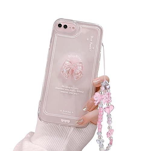 Image of Ownest Compatible for iPhone 7 Plus Cute 3D Pink Bowknot Slim Clear Aesthetic Design Women Teen Girls Camera Lens Protection Phone Cases Cover