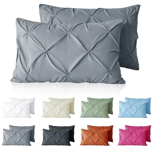 Image of VACVELT Pintuck Pillow Cases Standard Size Set of 2, Light Gray Pillow Shams Decorative Pillowcases with Envelope Closure, Pinch Pleated Microfiber Pillowcases, Wrinkle and Stain Resistant