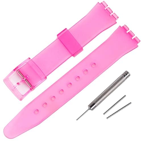 Image of Rihahisy Silicone Rubber Watch Strap/Watch Band Replacement for Swatch (17mm, Clear Fuchsia)