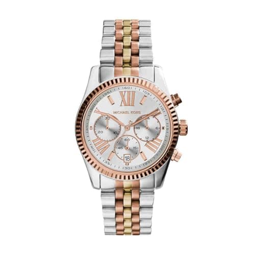 Image of Michael Kors Lexington Chronograph Quartz Watch with Silver and Gold Tones Stainless Steel Strap for Women MK5735