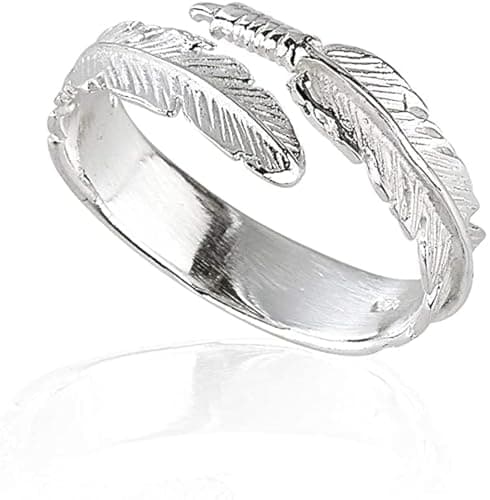 Image of Solid 925 Sterling Silver Angel Wing Feather Adjustable Ring Size L-R Gift Boxed