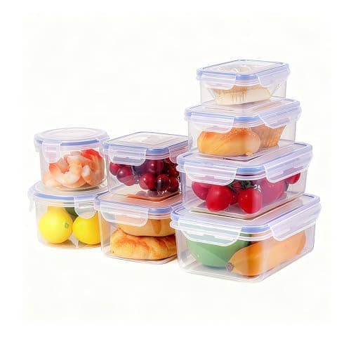 Image of BARGAIN FACTORY Leak Proof Food Storage Containers 16PCS (8 Container + 8 Lids) Airtight Plastic Food Containers with Lids Pantry & Kitchen Containers, BPA Free Microwave & Freezer Safe, 250ML-1.6L