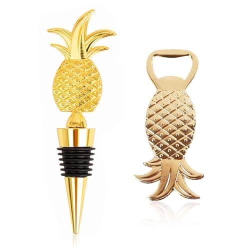 Image of 1 Piece of Pineapple Wine Bottle Stopper and 1 Piece of Pineapple Bottle Opener, Creative Wine Bottle Stopper, Gift Bottle Opener, Metal Bottle Opener